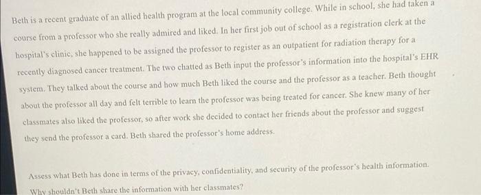 Beth is a recent graduate of an allied health