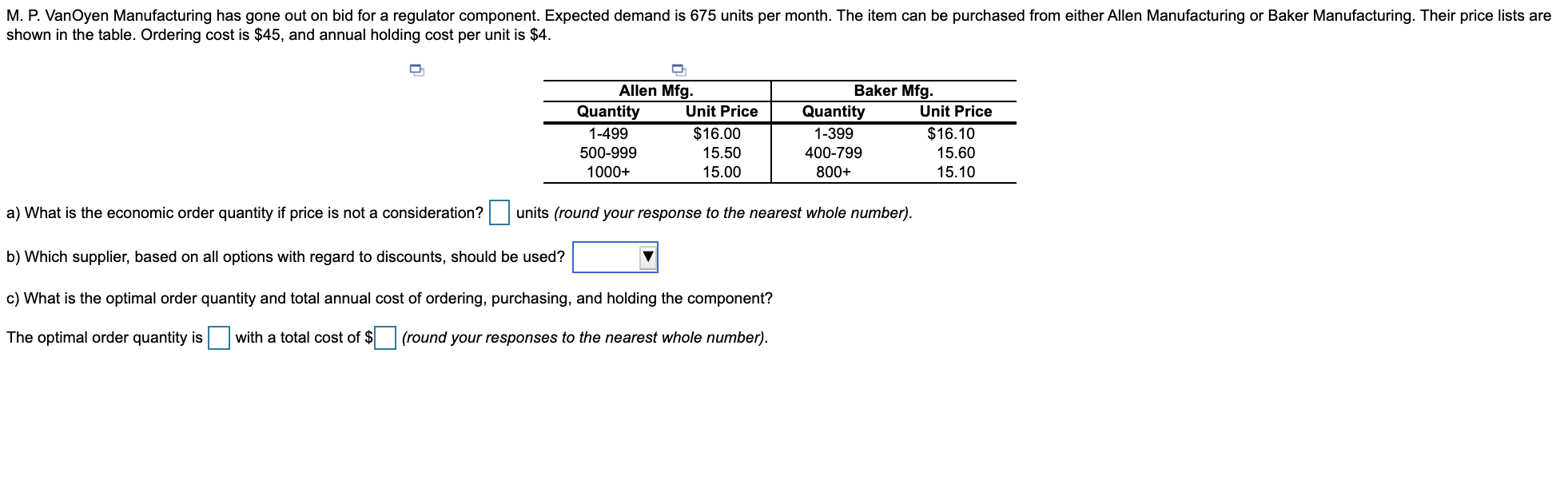 M. P. Van Oyen Manufacturing has gone out on bid