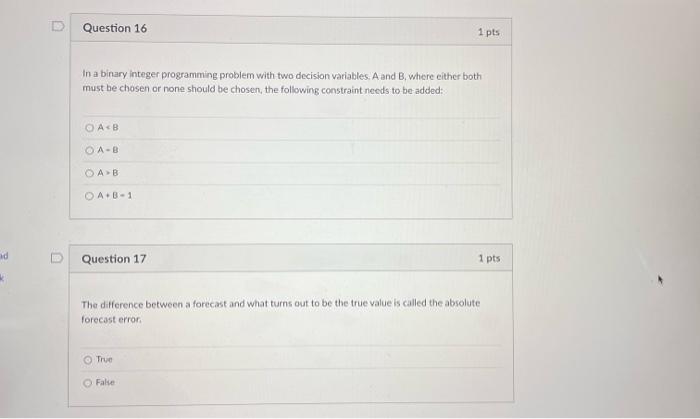 In a binary integer programming problem with two