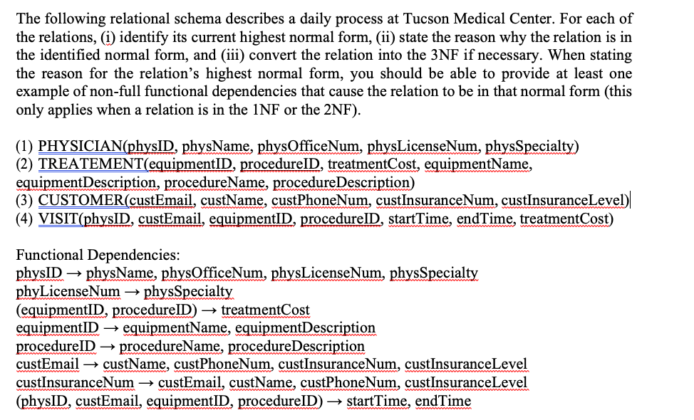 The following relational schema describes a daily