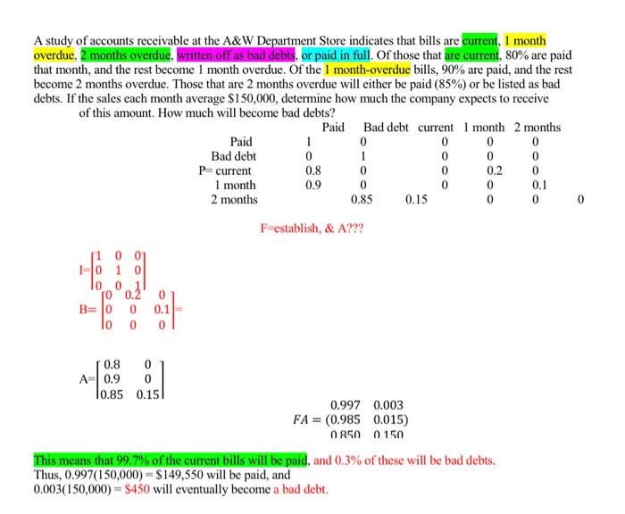 A study of accounts receivable at the A&W