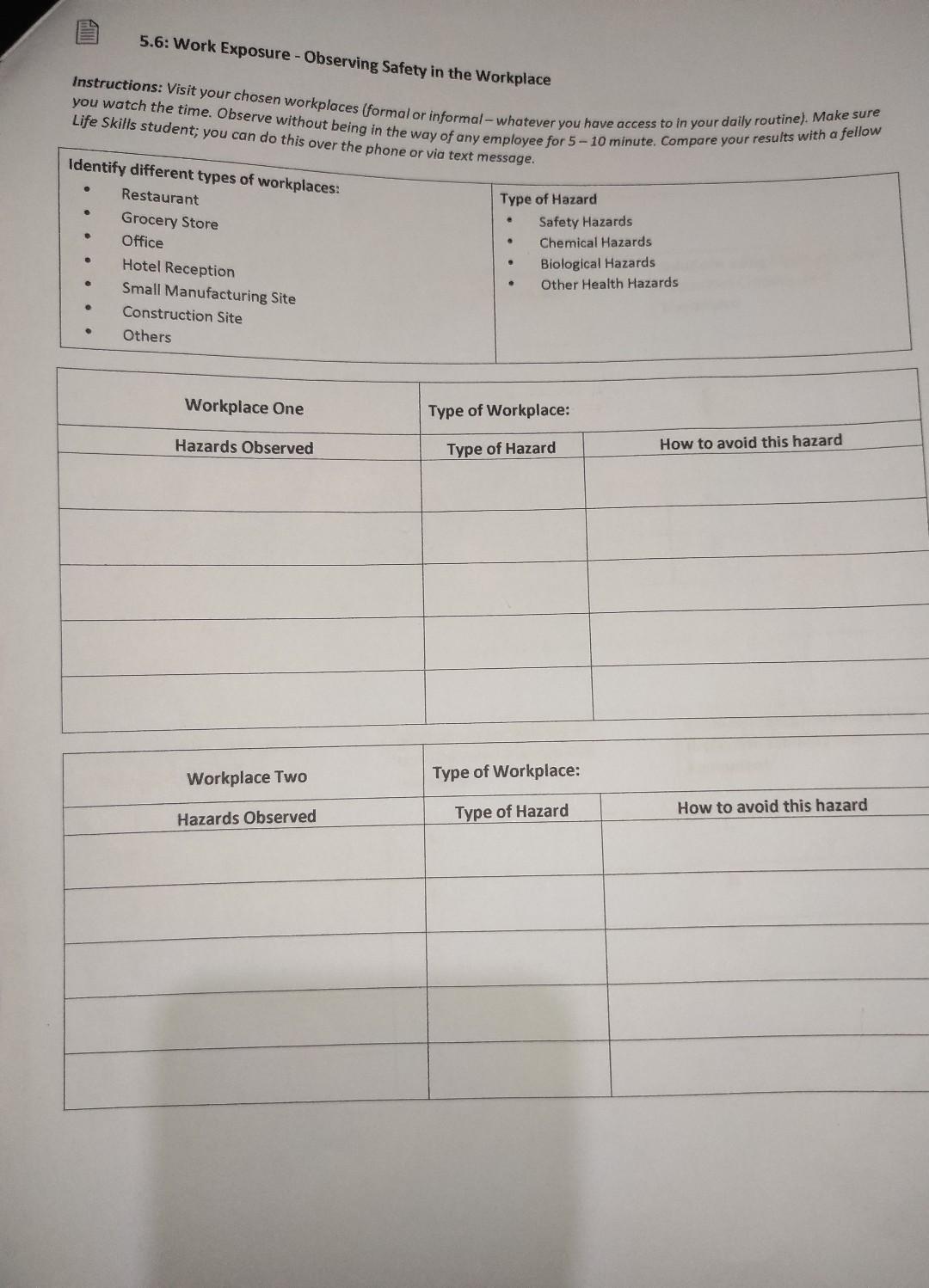 5.6: Work Exposure - Observing Safety in the