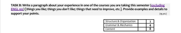 TASK B: Write a paragraph about your experience