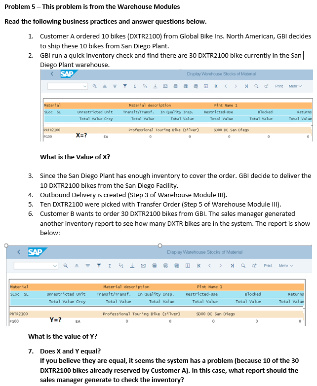 Problem 5 - This problem is from the Warehouse