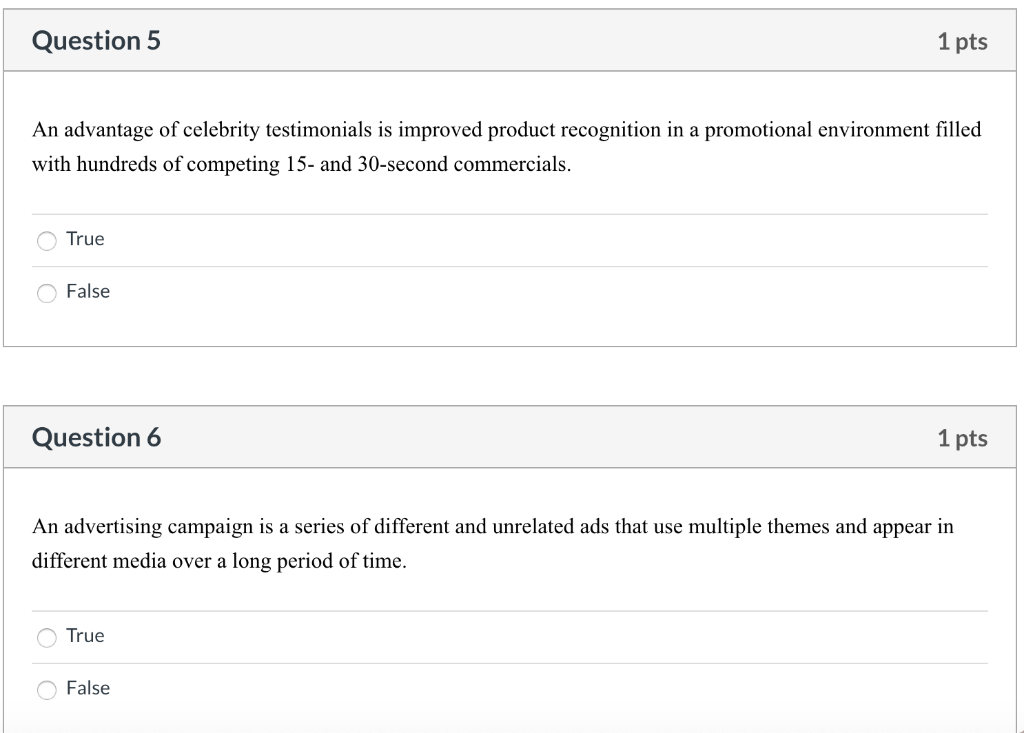 Question 5 1 pts An advantage of celebrity