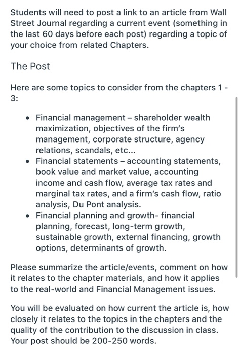 Students will need to post a link to an article