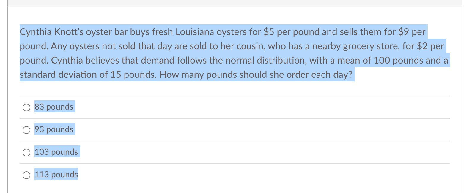 Cynthia Knotts oyster bar buys fresh Louisiana