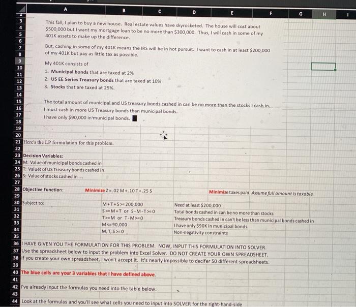 pls show excel formulas and explain. thank you. G