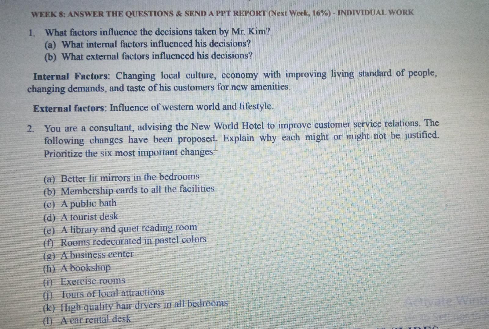 WEEK 8: ANSWER THE QUESTIONS & SEND A PPT REPORT