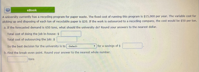 eBook A university currently has a recycling