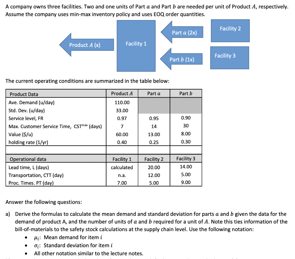 A company owns three facilities. Two and one