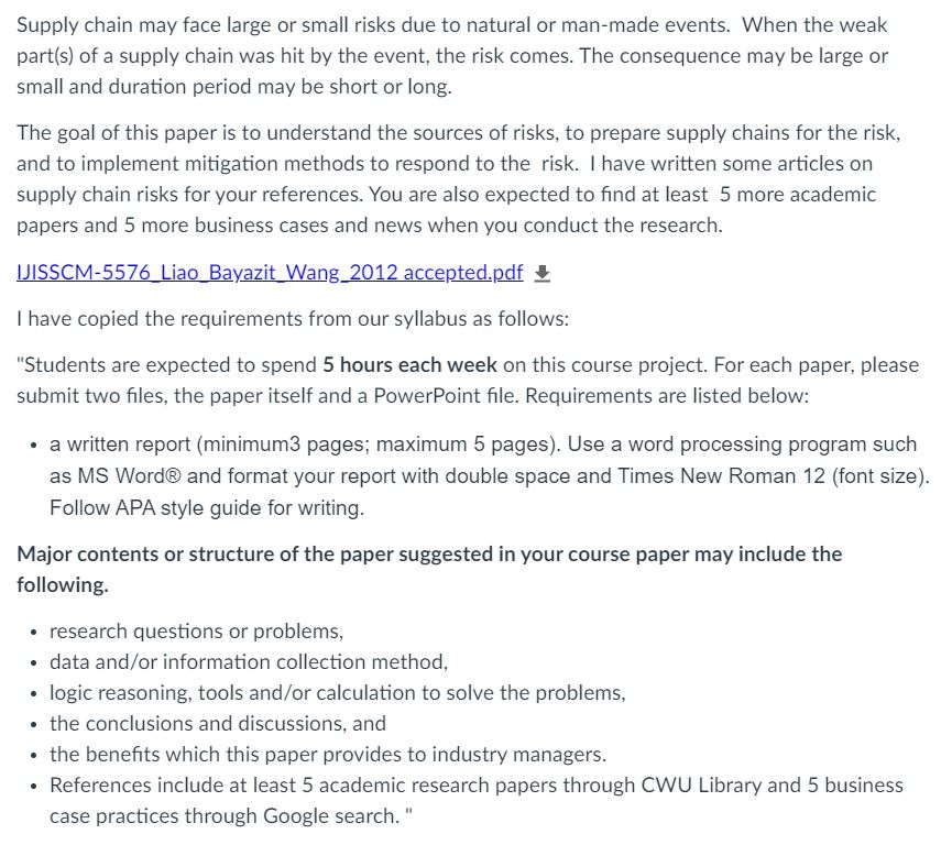 Supply chain may face large or small risks due to