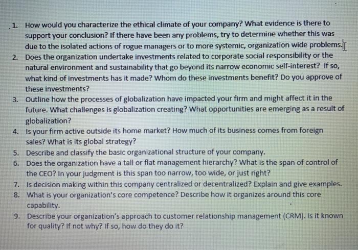 These questions are to be answered based off of