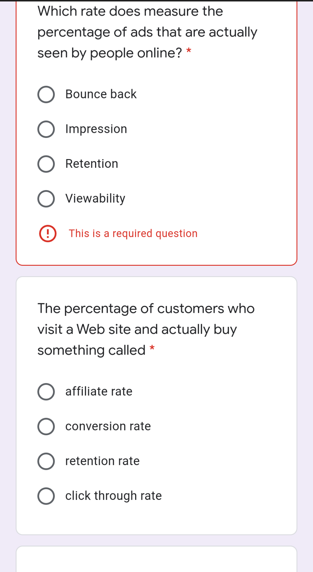 Which rate does measure the percentage of ads
