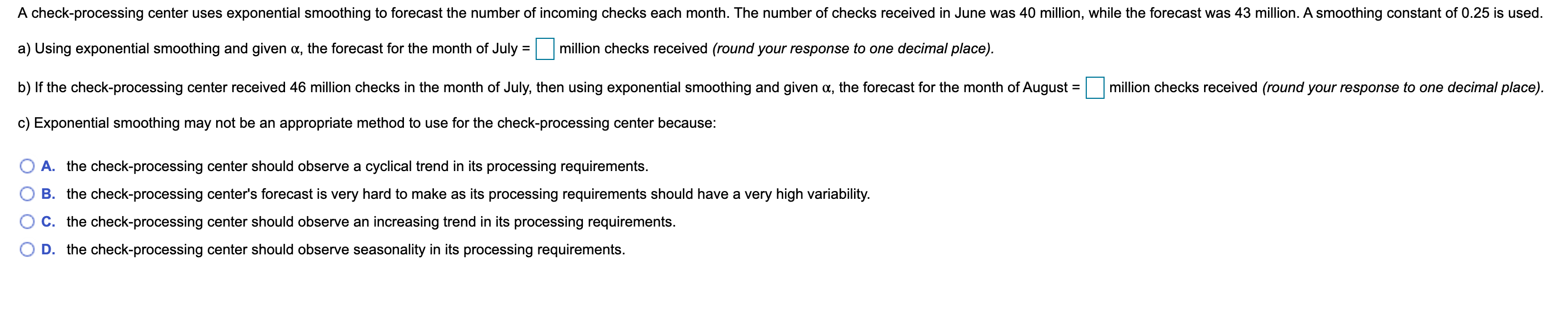 A check-processing center uses exponential