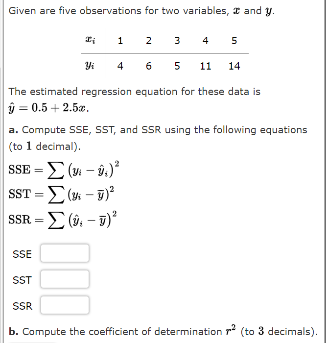 Given are five observations for two variables, X