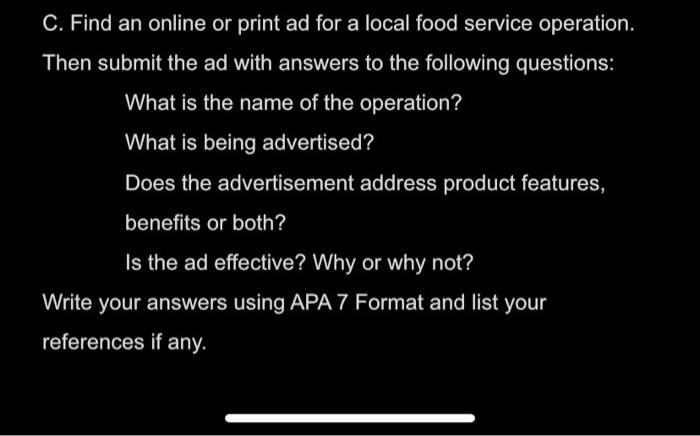 C. Find an online or print ad for a local food