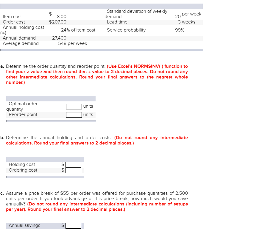 Given the following information, formulate an