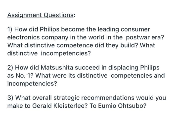 Assignment Questions: 1) How did Philips become
