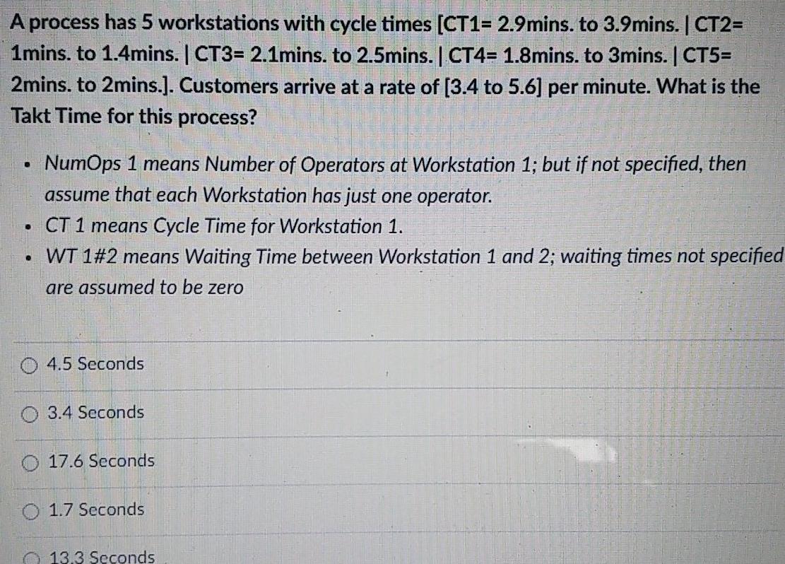 A process has 5 workstations with cycle times