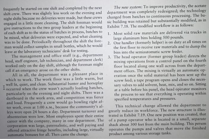 1) Analyze the Acetate Departments technology