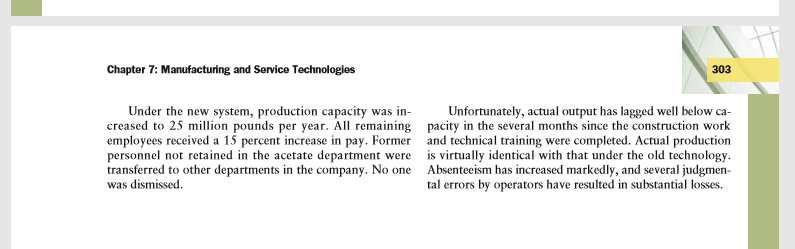 1) Analyze the Acetate Departments technology