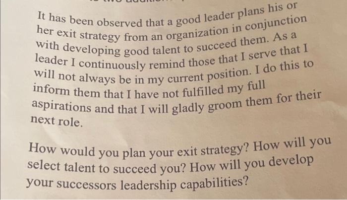 her exit strategy from an organization in