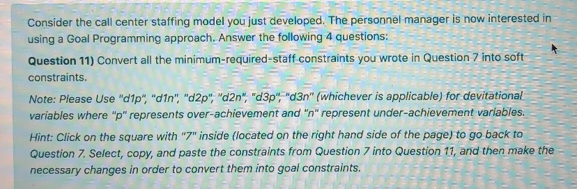 Consider the call center staffing model you just