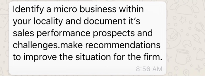 Identify a micro business within your locality