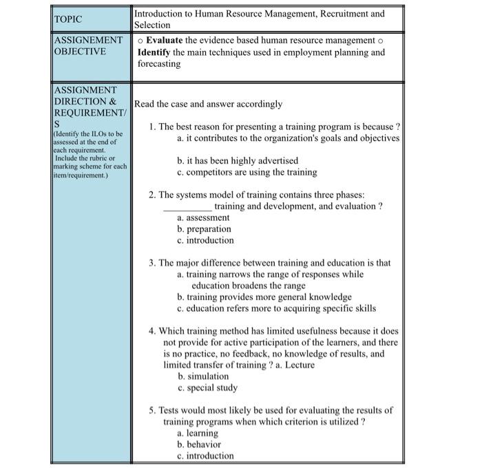 |TOPIC ASSIGNEMENT OBJECTIVE Introduction to
