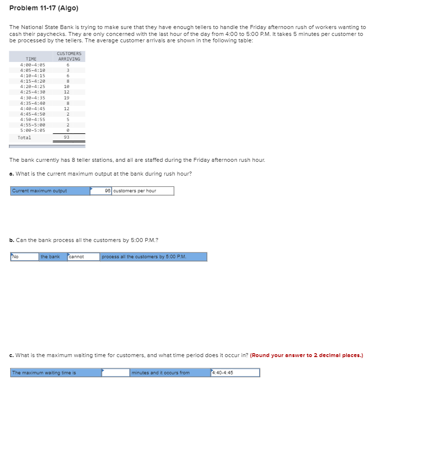 Problem 11-17 (Algo) The National State Bank is