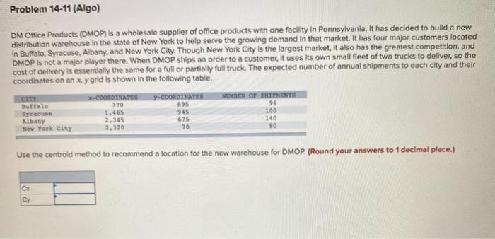 Problem 14-11 (Algo) DM Office Products (DMOP) is