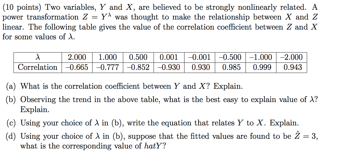 (10 points) Two variables, Y and X, are believed