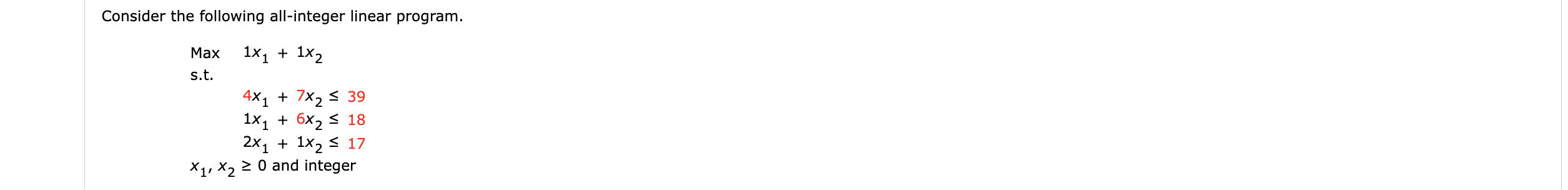 Consider the following all-integer linear