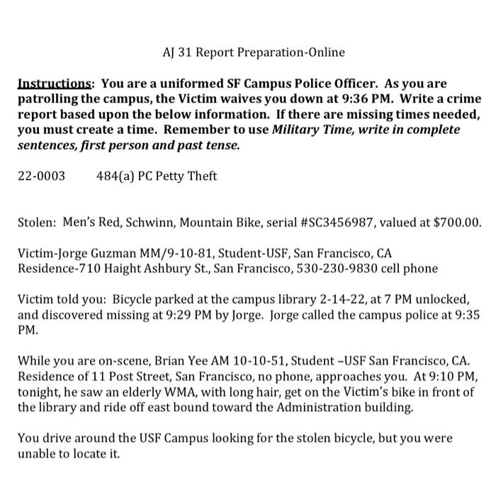 Your assignment is to write this report in the