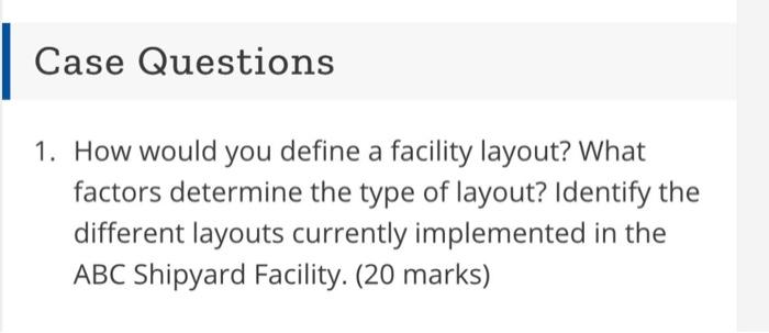 Case Questions 1. How would you define a facility