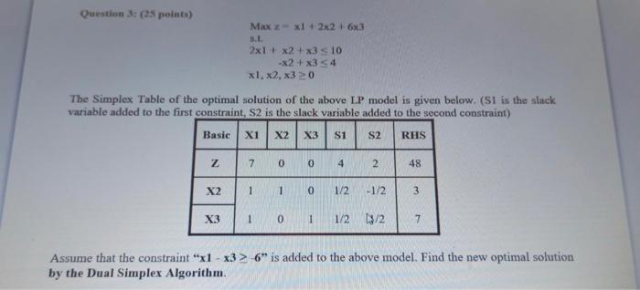 st Question : (25 points) Max z- x + 2x2 63 2x1 +