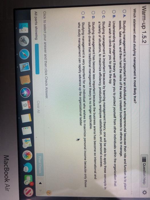 Warm-up 1.5.2 Question Help Which statement about