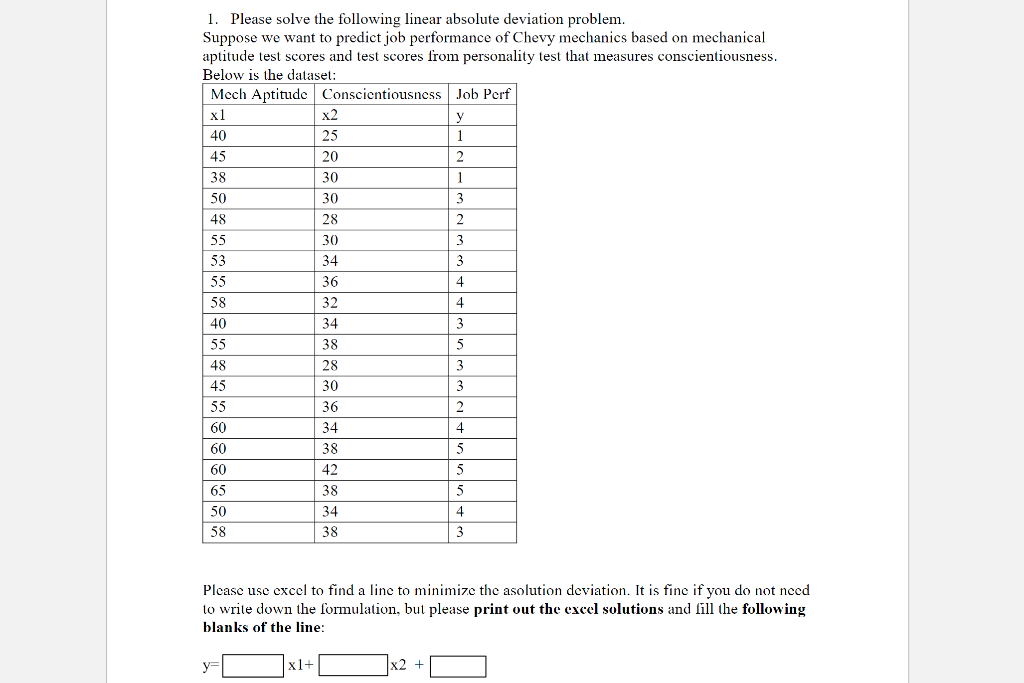 1. Please solve the following linear absolute