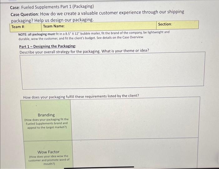 Case: Fueled Supplements Part 1 (Packaging) Case