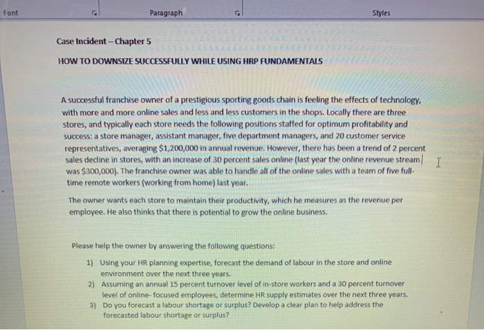 Font Paragraph Styles Case Incident - Chapter 5