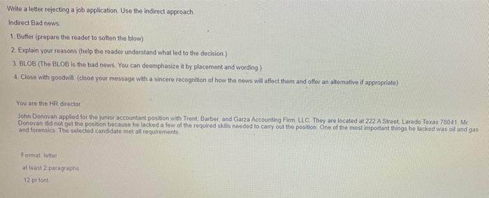 Write a letter rejecting a job application Use