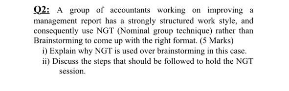 Q2: A group of accountants working on improving a