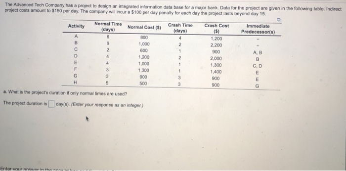 The Advanced Tech Company has a project to design