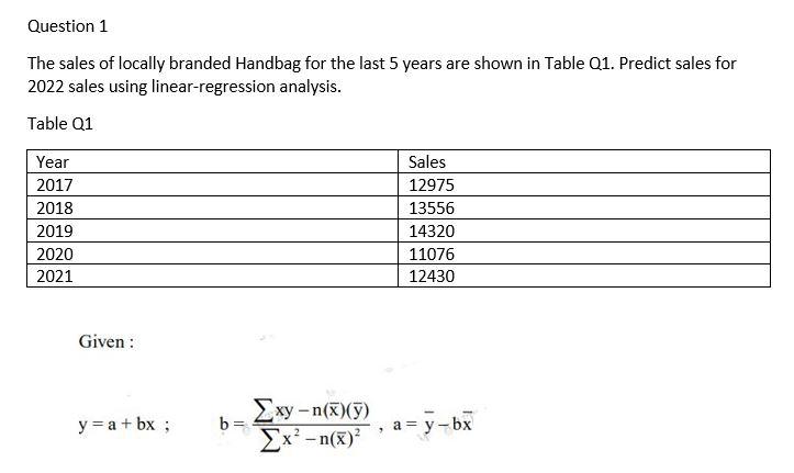 Please help me Question 1 The sales of locally