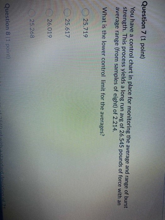 Question 7 (1 point) You have a control chart in