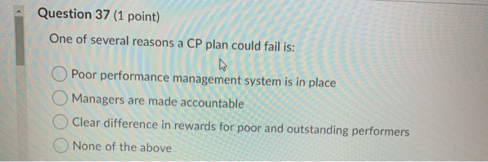Question 37 (1 point) One of several reasons a CP