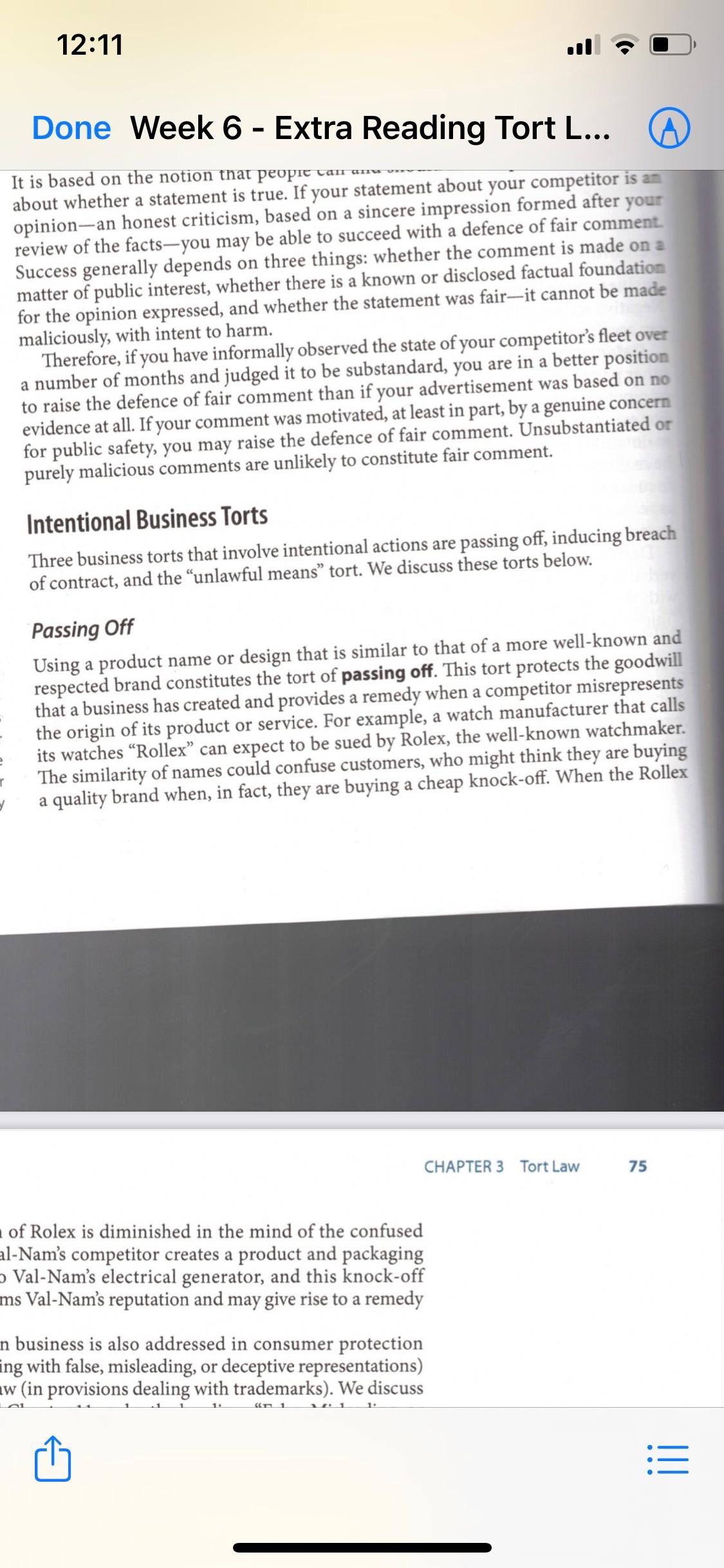 12:11 Done Week 6 - Extra Reading Tort L... It is