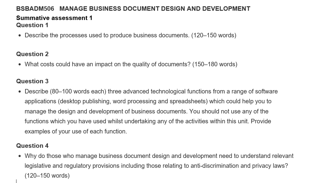 BSBADM506 MANAGE BUSINESS DOCUMENT DESIGN AND