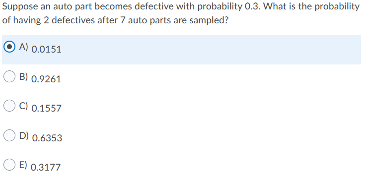 s Suppose an auto part becomes defective with